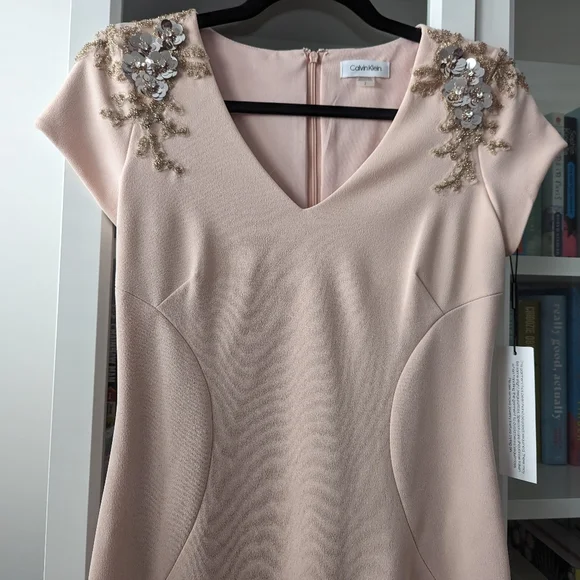 NWT Calvin Klein Blush Pink Dress with Beading - Picture 2 of 5
